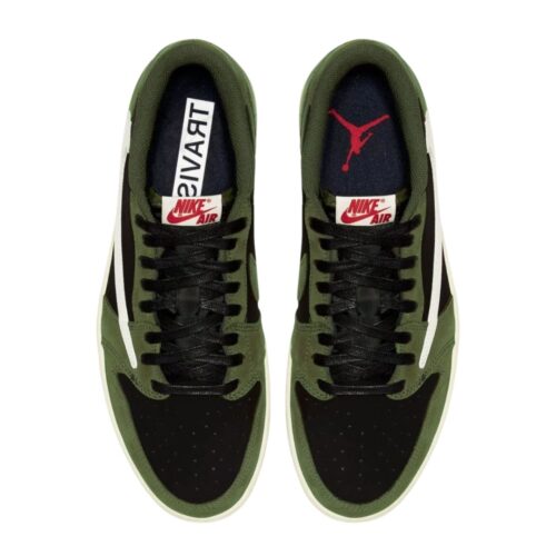 Top-down view of the Travis Scott x Air Jordan 1 Low OG Black Olive