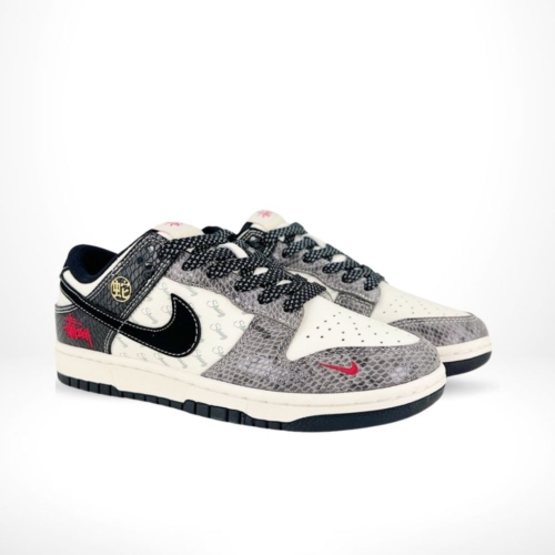 Angled front view of a full pair of Nike SB Dunk Low