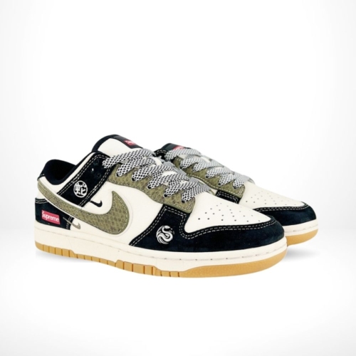 Angled front view of a full pair of Nike SB Dunk Low