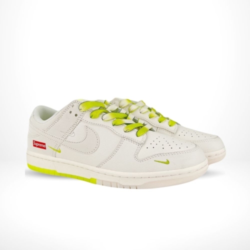 Angled front view of a full pair of Nike SB Dunk Low