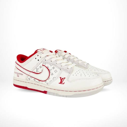 Angled front view of a full pair of Nike SB Dunk Low