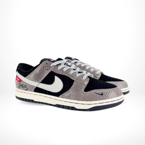 Angled front view of a full pair of Nike SB Dunk Low