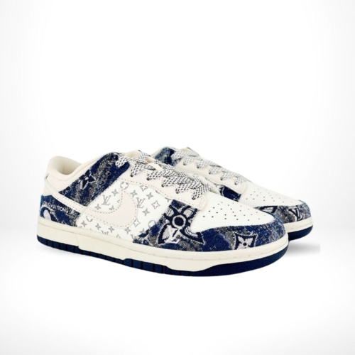 Angled front view of a full pair of Nike SB Dunk Low