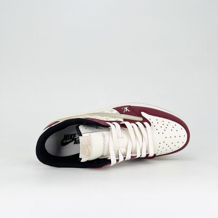 NIKE AIR JORDAN 1 LOW X TRAVIS SCOTT X LOUIS VUITTON WHITE DARK RED BLACK SILVER - Image 4