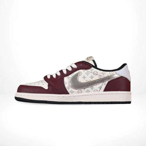 Air Jordan 1 Low x Travis Scott x Louis Vuitton White Dark Red Custom - Image 3