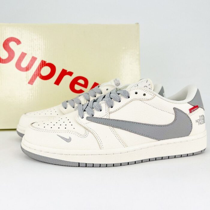 NIKE AIR JORDAN 1 LOW X TRAVIS SCOTT X SUPREME X THE NORTH FACE WHITE GREY - Image 2