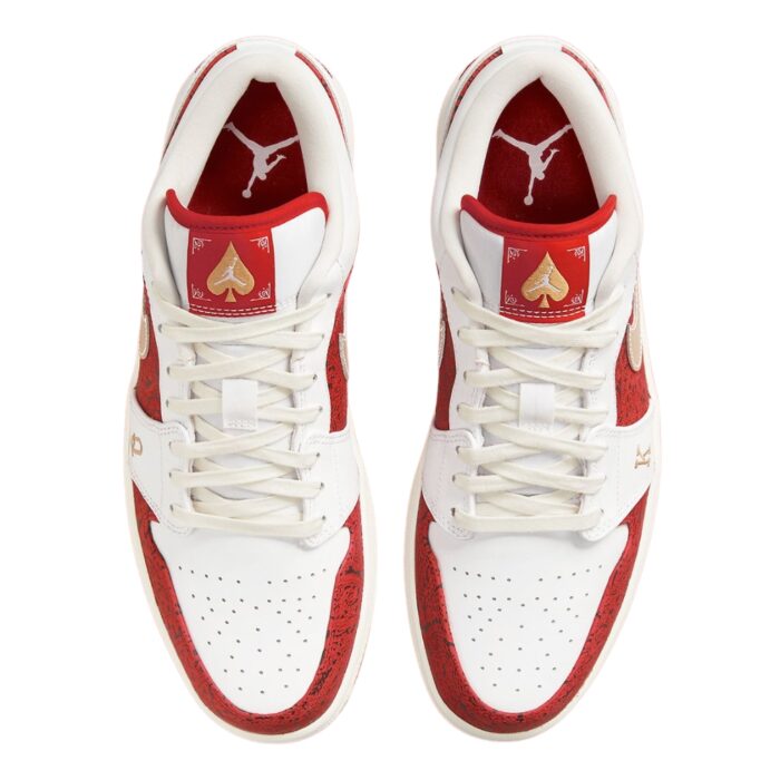 NIKE AIR JORDAN 1 LOW SPADES WHITE UNIVERSITY RED METALLIC GOLD DJ5185 100 - Image 4