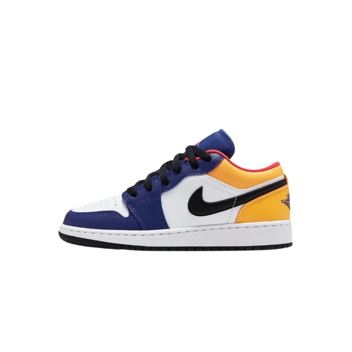 NIKE AIR JORDAN 1 LOW GS ROYAL YELLOW PREMIUM WHITE BLUE 553560 123 - Image 3