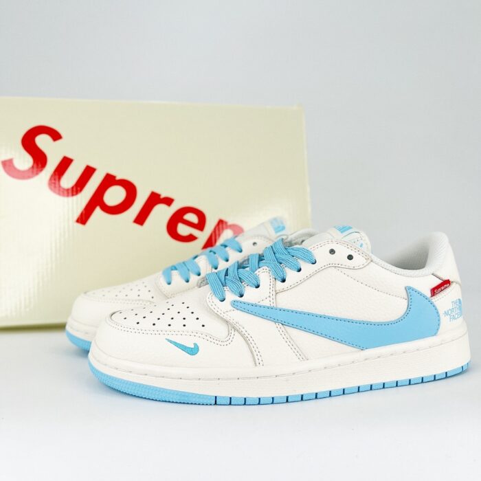 NIKE AIR JORDAN 1 LOW X TRAVIS SCOTT X SUPREME X THE NORTH FACE OFF WHITE LIGHT BLUE - Image 2