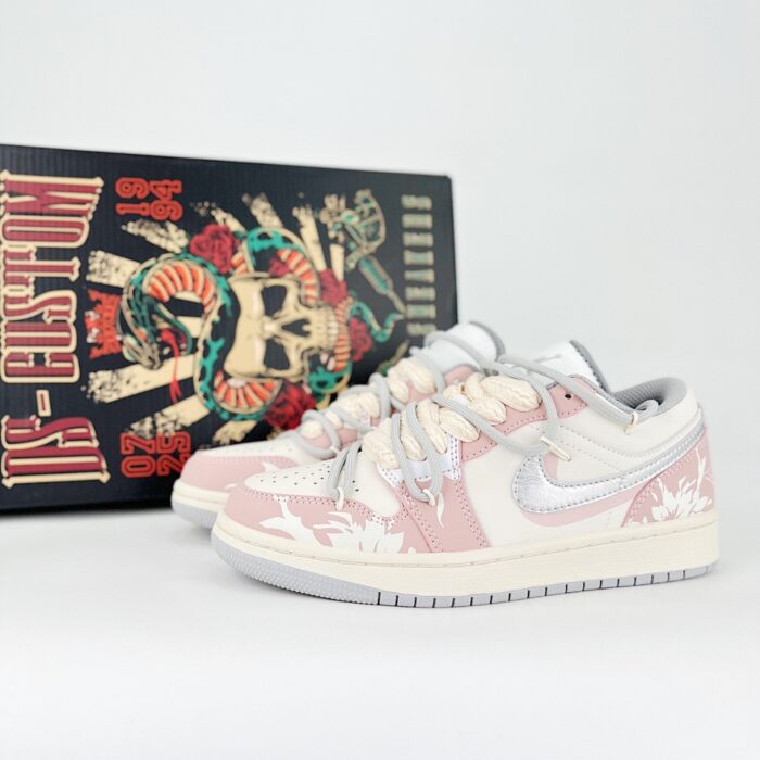 NIKE AIR JORDAN 1 LOW FLOWER WORDS DUSTY PINK AND BEIGE - Image 2