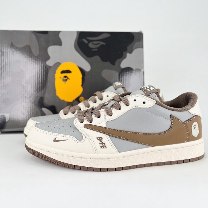 NIKE AIR JORDAN 1 LOW X TRAVIS SCOTT X FRAGMENT DESIGN OG SP BAPE WHITE GREY BROWN - Image 2