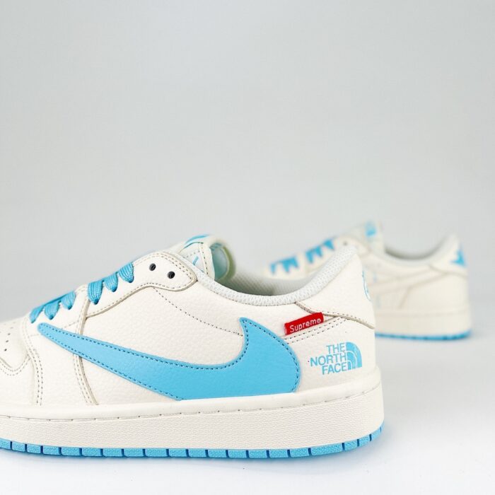 NIKE AIR JORDAN 1 LOW X TRAVIS SCOTT X SUPREME X THE NORTH FACE OFF WHITE LIGHT BLUE - Image 3