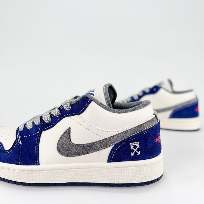 NIKE AIR JORDAN 1 LOW OFF WHITE WHITE GREY BLUE RED - Image 3