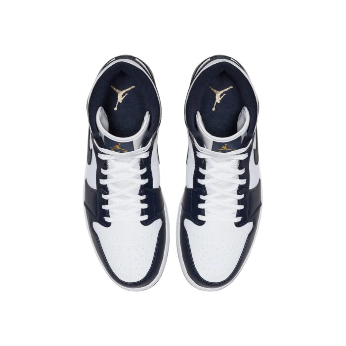 NIKE AIR JORDAN 1 MID WHITE METALLIC GOLD OBSIDIAN 554724 174 - Image 4