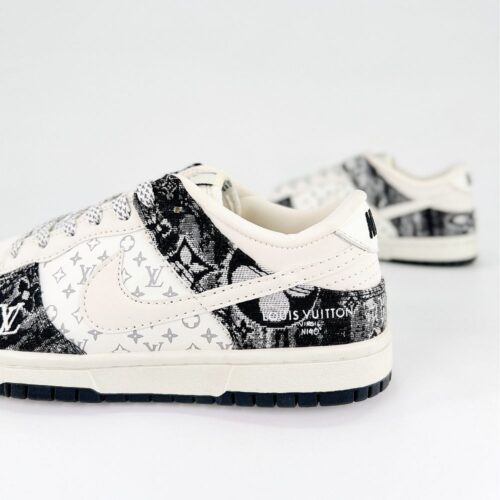 Nike SB Dunk Low X Lousi Vuitton Monogram Denim White Black - Image 5