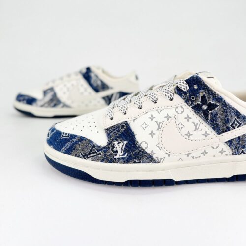 Nike SB Dunk Low X Louis Vuitton Monogram Denim White Navy - Image 6