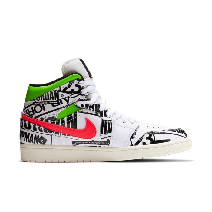 NIKE AIR JORDAN 1 MID ALL OVER LOGOS WHITE RACER BLUE BLACK CYBER INFRARED 554724 119 - Image 2