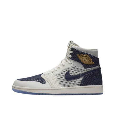 NIKE AIR JORDAN 1 RETRO HIGH FLYKNIT RE2PECT SAIL MIDNIGHT NAVY METALLIC GOLD AH7233 105 - Image 3