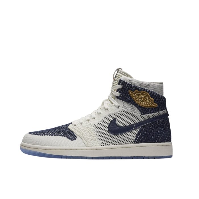 NIKE AIR JORDAN 1 RETRO HIGH FLYKNIT RE2PECT SAIL MIDNIGHT NAVY METALLIC GOLD AH7233 105 - Image 3
