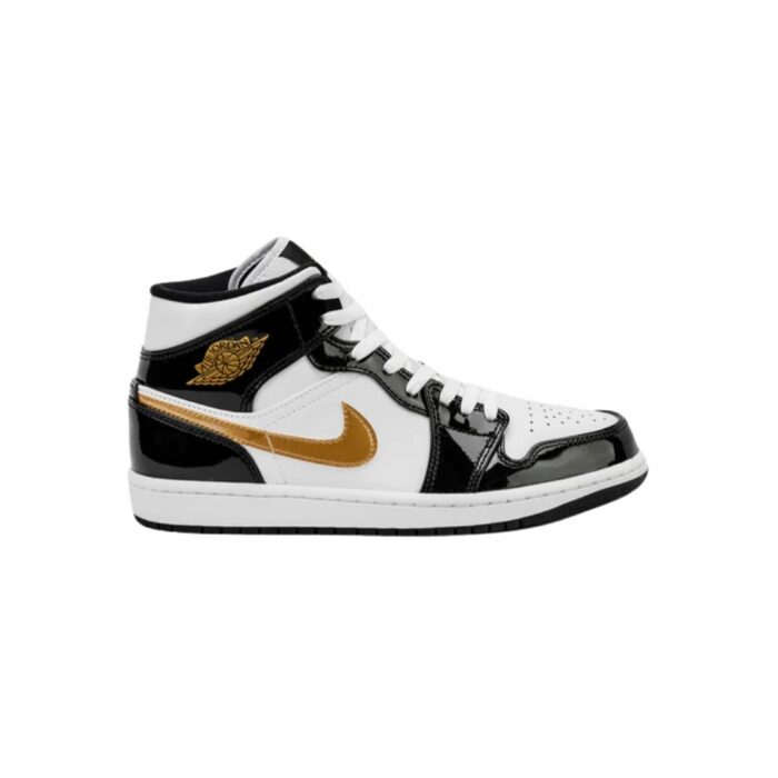 NIKE AIR JORDAN 1 MID SE PATENT BLACK GOLD 852542 007 - Image 2