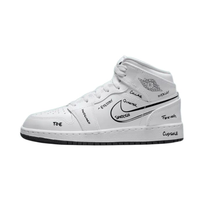 NIKE AIR JORDAN 1 MID SCHEMATIC WHITE BLACK DQ1864 100 - Image 3