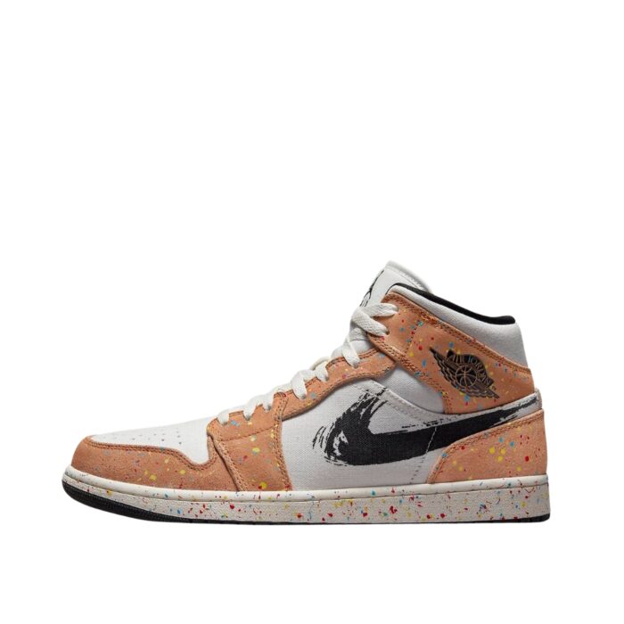 NIKE AIR JORDAN 1 MID SE BRUSHSTROKE PAINT SPLATTER SAIL BLACK CIDER CHILE RED DA8005 100 - Image 3