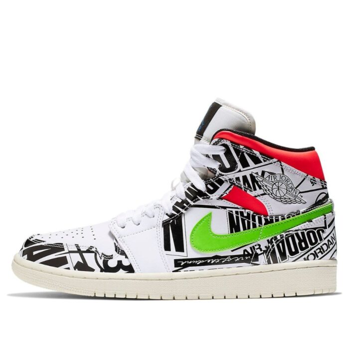NIKE AIR JORDAN 1 MID ALL OVER LOGOS WHITE RACER BLUE BLACK CYBER INFRARED 554724 119 - Image 3