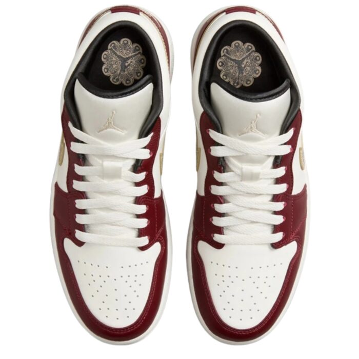 NIKE AIR JORDAN 1 LOW YEAR OF THE DRAGON SAIL METALLIC GOLD GRAIN DARK TEAM RED DARK SMOKE GREY FJ5735 100 - Image 3