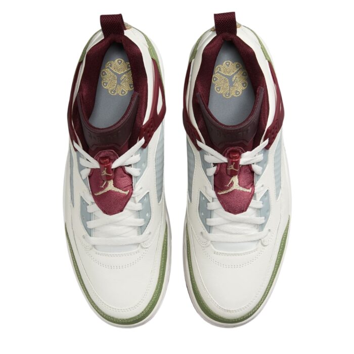 NIKE AIR JORDAN SPIZIKE LOW LUNAR NEW YEAR SAIL OIL GREEN DARK TEAM RED METALLIC GOLD GRAIN FJ6372 100 - Image 3