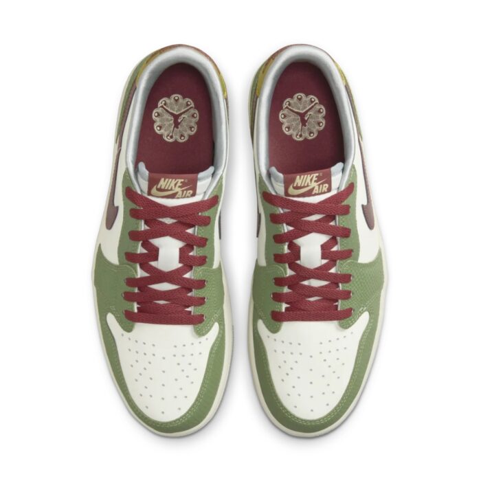NIKE AIR JORDAN 1 LOW OG CHINESE NEW YEAR SAIL CEDAR OIL GREEN LIGHT PUMICE DARK TEAM RED FN3727 100 - Image 3
