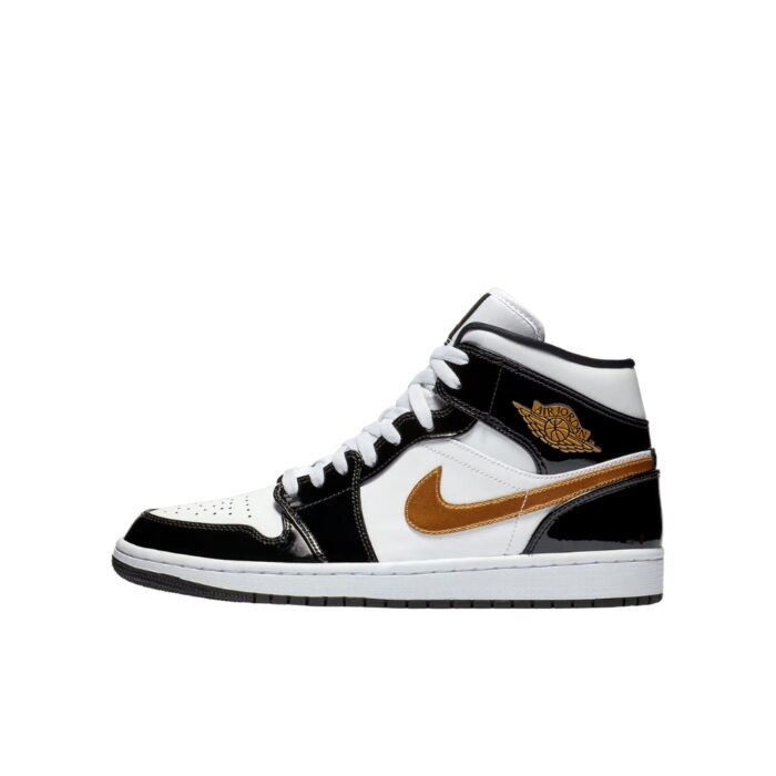 NIKE AIR JORDAN 1 MID SE PATENT BLACK GOLD 852542 007 - Image 3