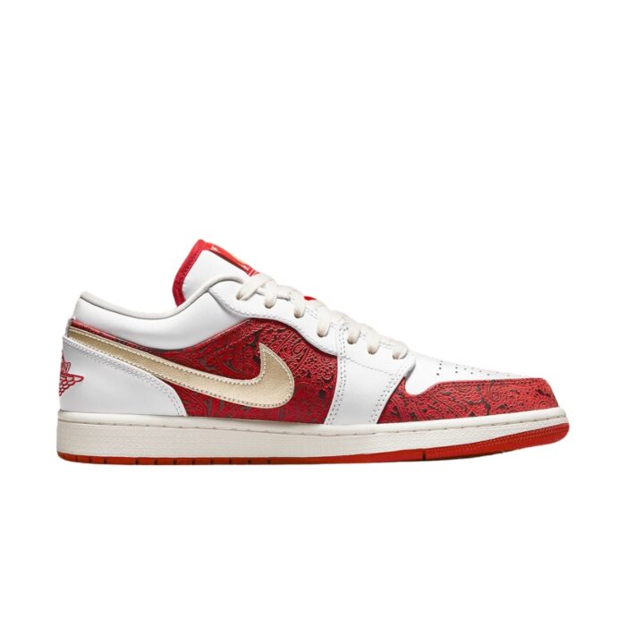 NIKE AIR JORDAN 1 LOW SPADES WHITE UNIVERSITY RED METALLIC GOLD DJ5185 100 - Image 2