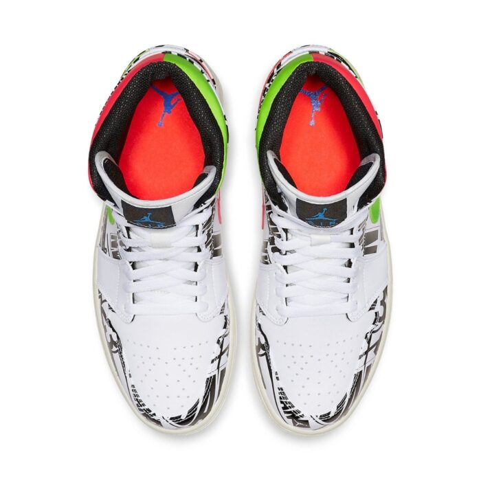 NIKE AIR JORDAN 1 MID ALL OVER LOGOS WHITE RACER BLUE BLACK CYBER INFRARED 554724 119 - Image 4