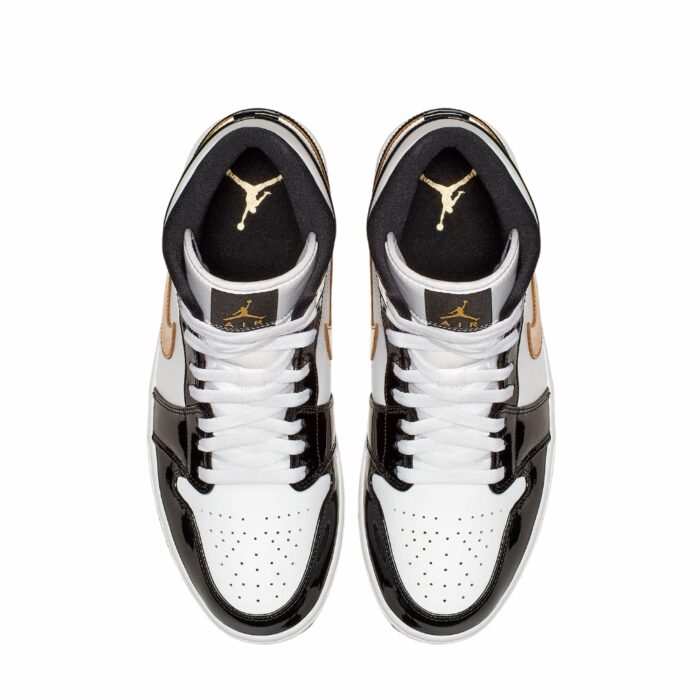 NIKE AIR JORDAN 1 MID SE PATENT BLACK GOLD 852542 007 - Image 4