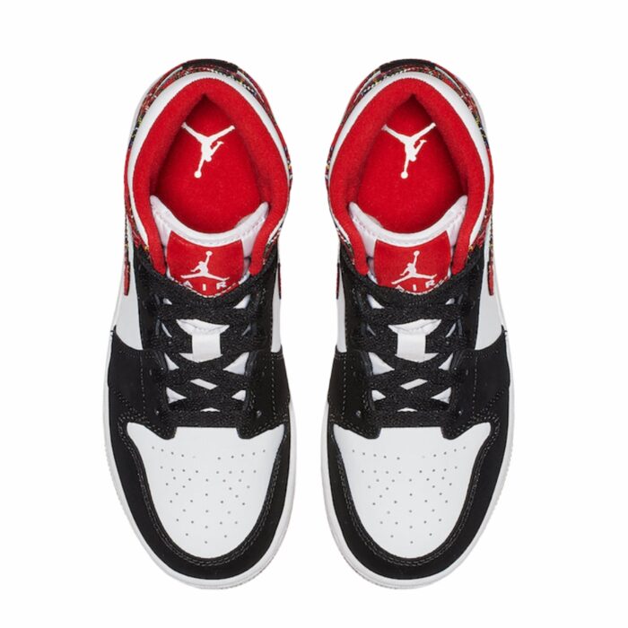 NIKE AIR JORDAN 1 MID GS WHITE PLAID HABANERO RED BLACK WHITE 554725 607 - Image 4