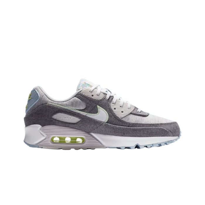 NIKE AIR MAX 90 RECYCLED CANVAS VAST GREY BARELY VOLT CELESTINE BLUE WHITE CK6467 001 - Image 2
