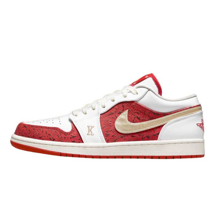 NIKE AIR JORDAN 1 LOW SPADES WHITE UNIVERSITY RED METALLIC GOLD DJ5185 100 - Image 3