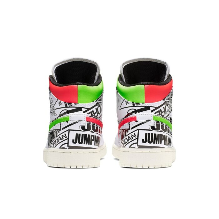 NIKE AIR JORDAN 1 MID ALL OVER LOGOS WHITE RACER BLUE BLACK CYBER INFRARED 554724 119 - Image 5