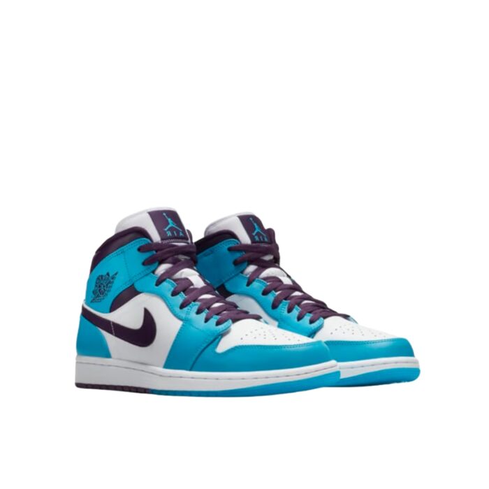 NIKE AIR JORDAN 1 MID HORNETS SKY BLUE WHITE BLACK 554724 415