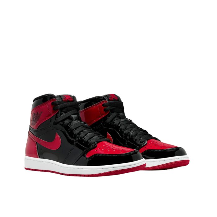 NIKE AIR JORDAN 1 RETRO HIGH OG BRED PATENT BLACK WHITE VARSITY RED 555088 063
