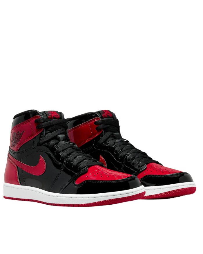 NIKE AIR JORDAN 1 RETRO HIGH OG BRED PATENT BLACK WHITE VARSITY RED 555088 063