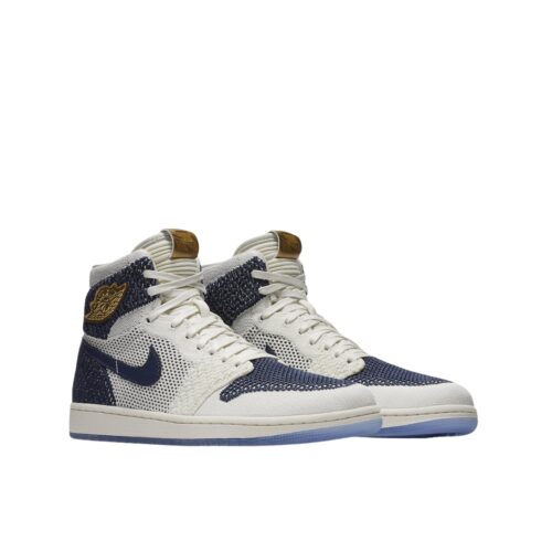 NIKE AIR JORDAN 1 RETRO HIGH FLYKNIT RE2PECT SAIL MIDNIGHT NAVY METALLIC GOLD AH7233 105