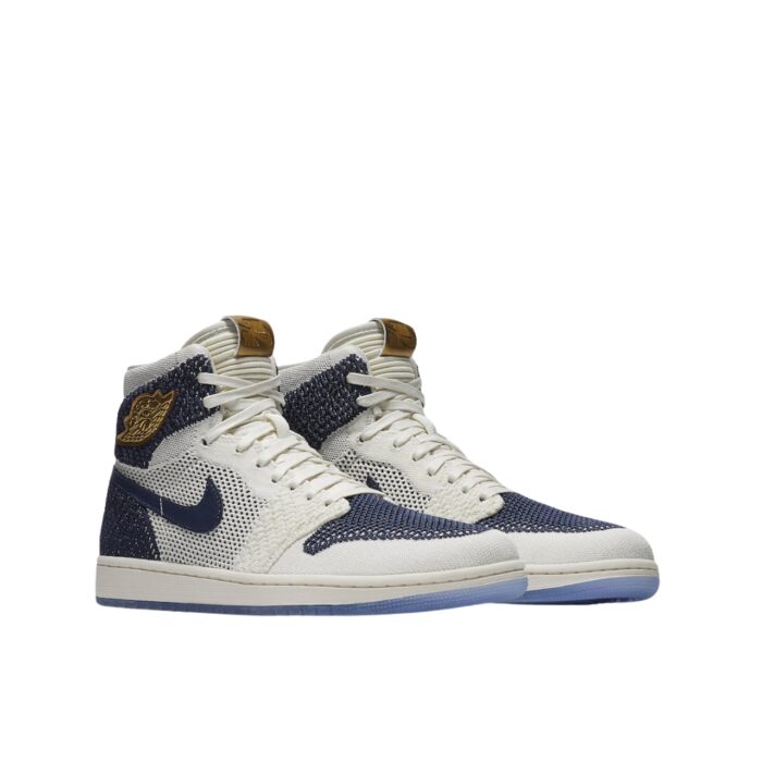 NIKE AIR JORDAN 1 RETRO HIGH FLYKNIT RE2PECT SAIL MIDNIGHT NAVY METALLIC GOLD AH7233 105