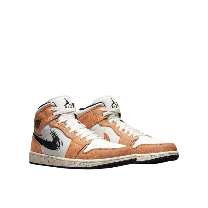 NIKE AIR JORDAN 1 MID SE BRUSHSTROKE PAINT SPLATTER SAIL BLACK CIDER CHILE RED DA8005 100