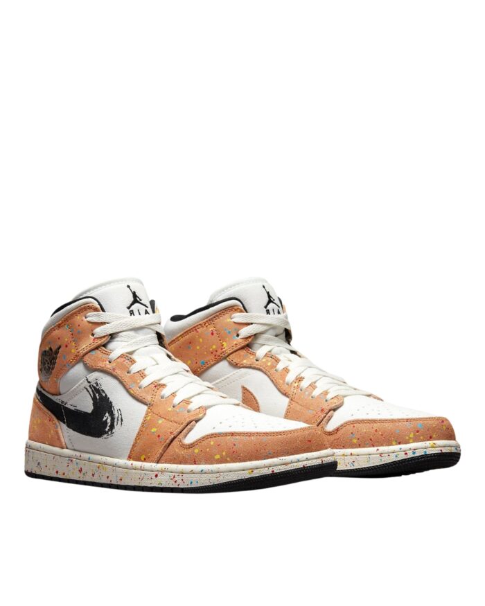 NIKE AIR JORDAN 1 MID SE BRUSHSTROKE PAINT SPLATTER SAIL BLACK CIDER CHILE RED DA8005 100