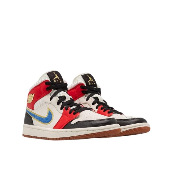 NIKE AIR JORDAN 1 MID LET MAN SAIL METALLIC GOLD GYM RED BLACK DC1426 100