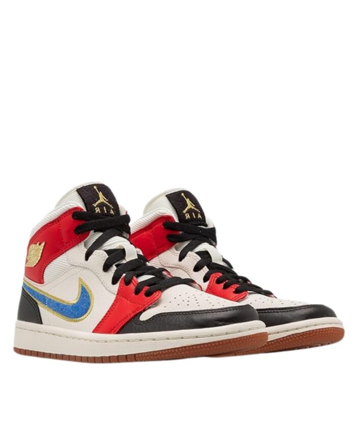 NIKE AIR JORDAN 1 MID LET MAN SAIL METALLIC GOLD GYM RED BLACK DC1426 100