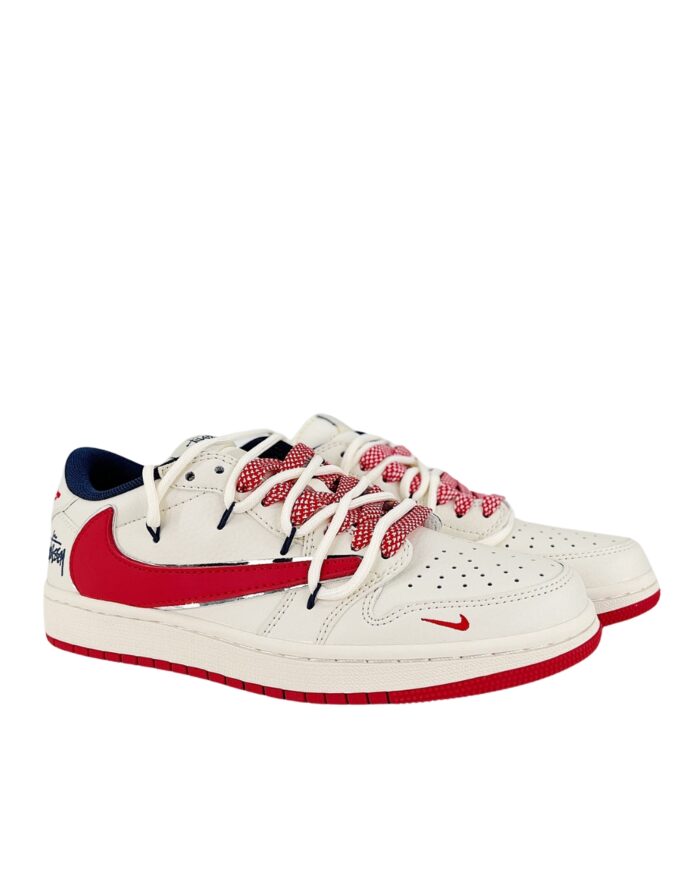 NIKE AIR JORDAN 1 X TRAVIS SCOTT X STUSSY LOW WHITE RED