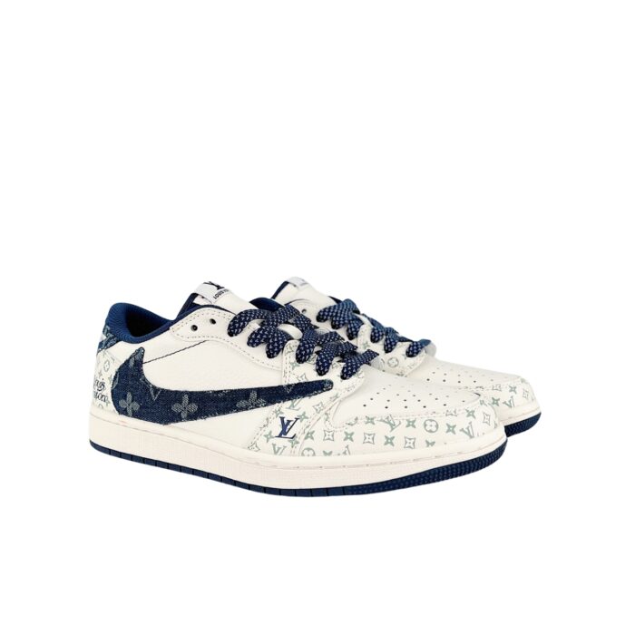 NIKE AIR JORDAN 1 LOW X TRAVIS SCOTT X LOUIS VUITTON WHITE NAVY BLUE SJ2068 004