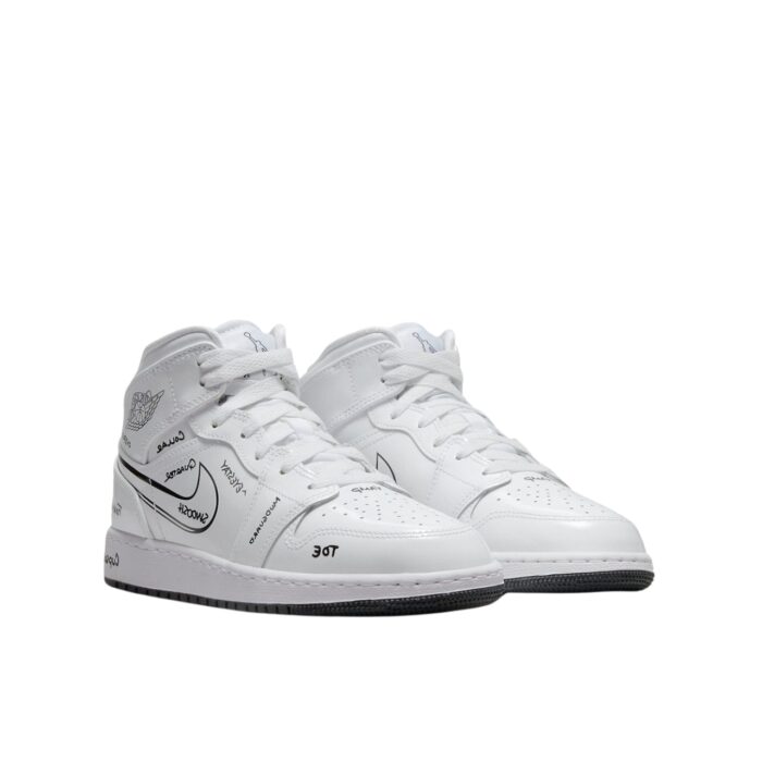 NIKE AIR JORDAN 1 MID SCHEMATIC WHITE BLACK DQ1864 100